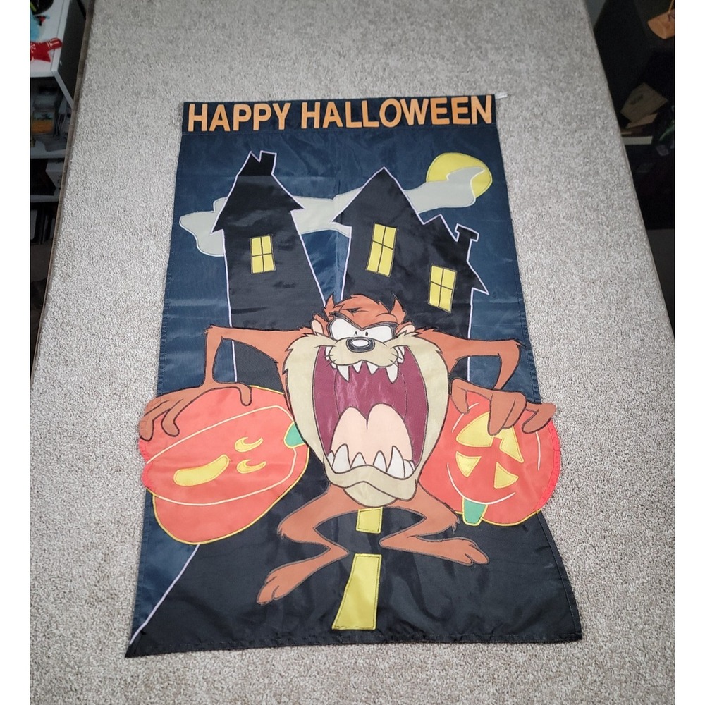 Vintage Halloween Tasmanian Devil Taz House Flag Double Sided 28"×44" Spooky Fun